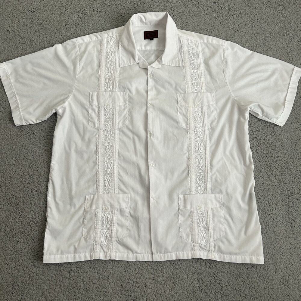 Maximos Yucatan Guayabera Shirt Adult XL White Polyester Blend 4 Pocket Mexico